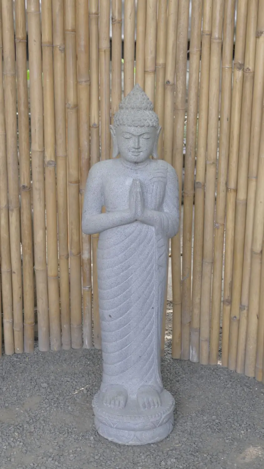  Product image 1 of the product “Standing Buddha made of Riverstone, position Namaskara , H. 120cm. ”